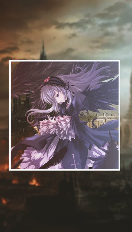 Anime Girl with Wings — Purple, Dramatic, Sunset, Castle