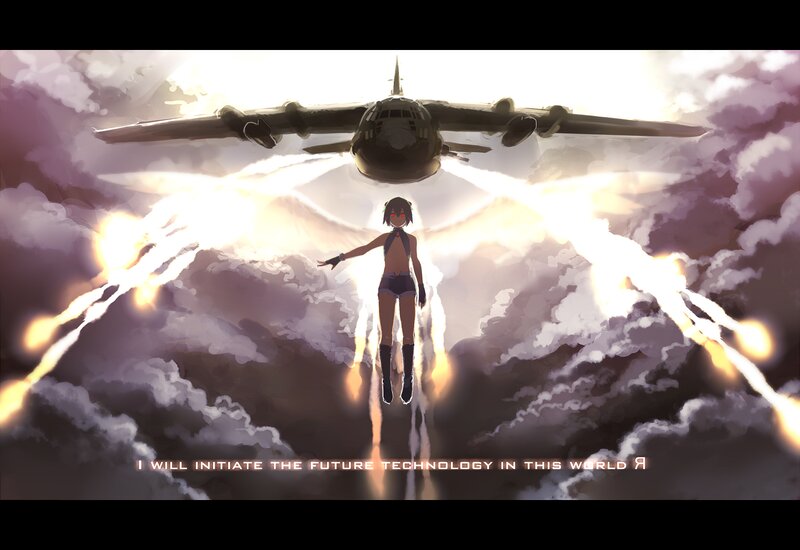 Anime Girl with Wings — Purple, Dramatic, Sunset, Digital Art, Airplane