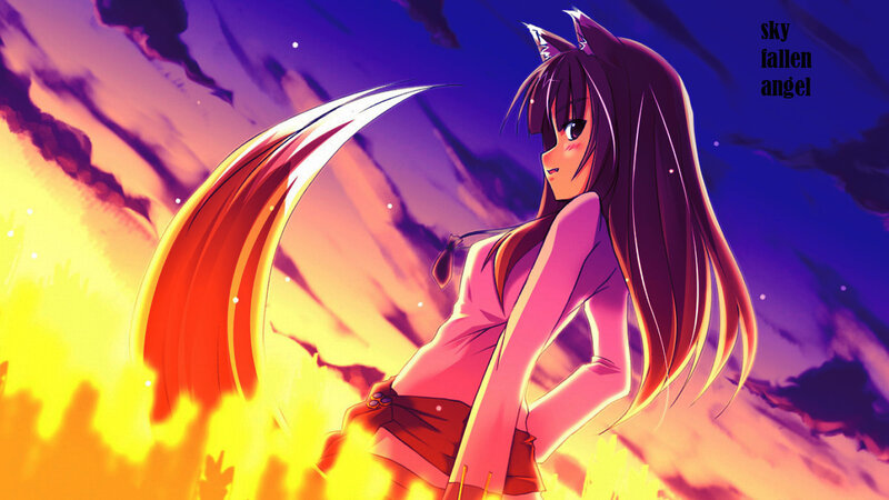 Anime Girl with Wings — Purple, Dramatic, Sunset, Digital Art, Cat Ears