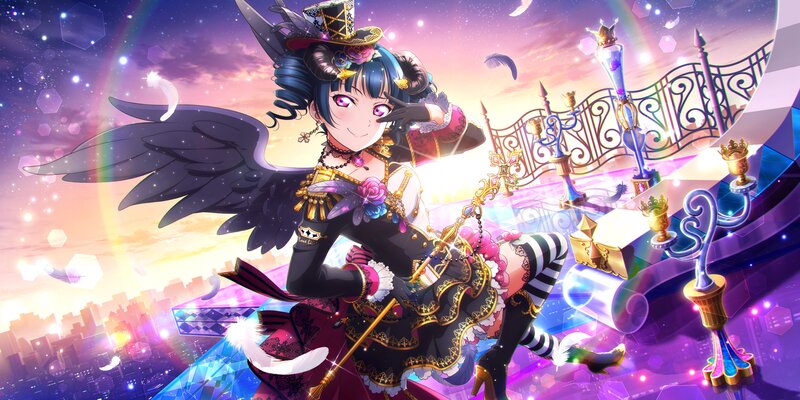 Anime Girl with Wings — Purple, Dramatic, Sunset, Digital Art, Cityscape