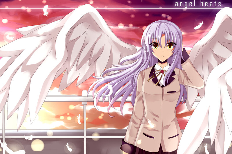 Anime Girl with Wings — Purple, Dramatic, Sunset, School Uniform