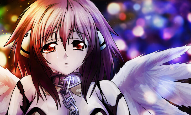 Anime Girl with Wings — Purple, Dramatic, Tears, Headphones