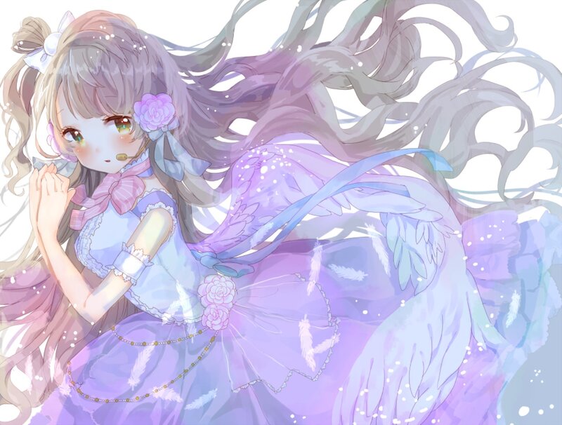 Anime Girl with Wings — Purple, Dreamy, Digital Art, Microphone
