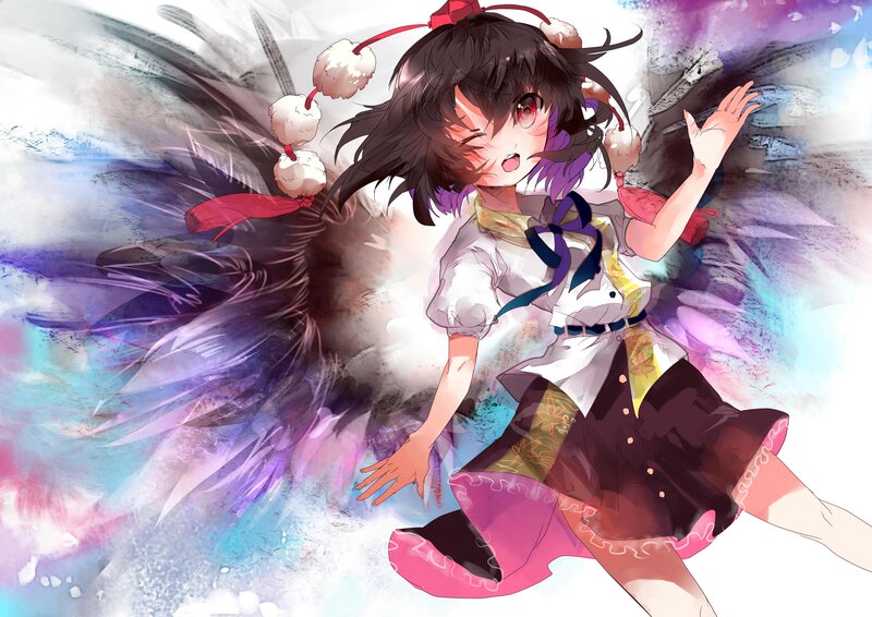 Anime Girl with Wings — Purple, Dynamic, Digital Art, School Uniform