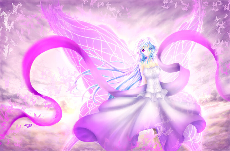 Anime Girl with Wings — Purple, Ethereal
