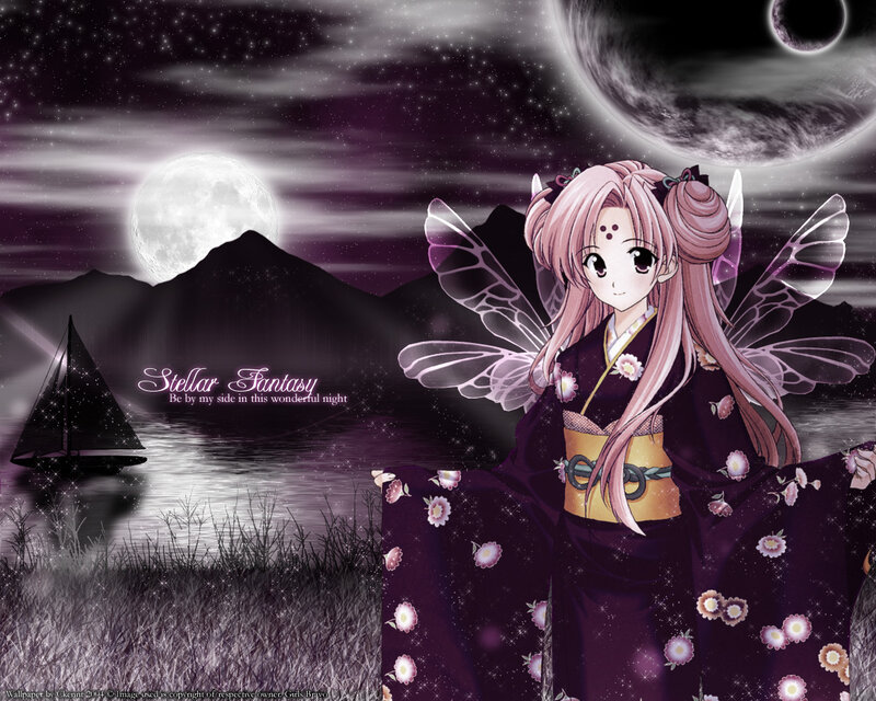 Anime Girl with Wings — Purple, Fantasy, Night