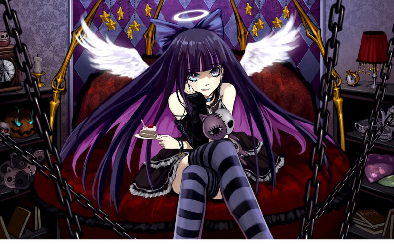Anime Girl with Wings — Purple, Gothic, Night, Digital Art