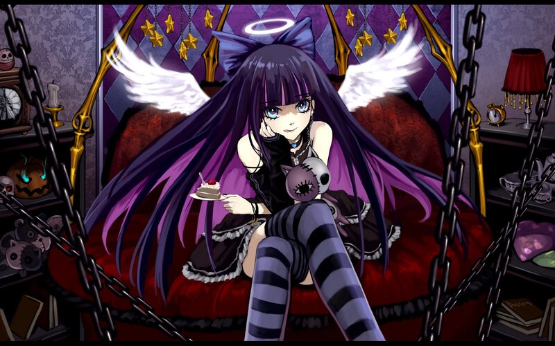 Anime Girl with Wings — Purple, Gothic