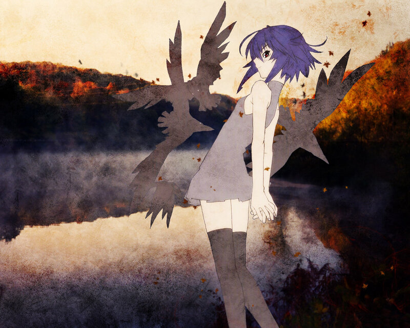 Anime Girl with Wings — Purple, Melancholic, Autumn
