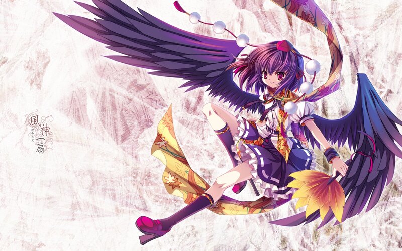 Anime Girl with Wings — Purple, Playful, Autumn