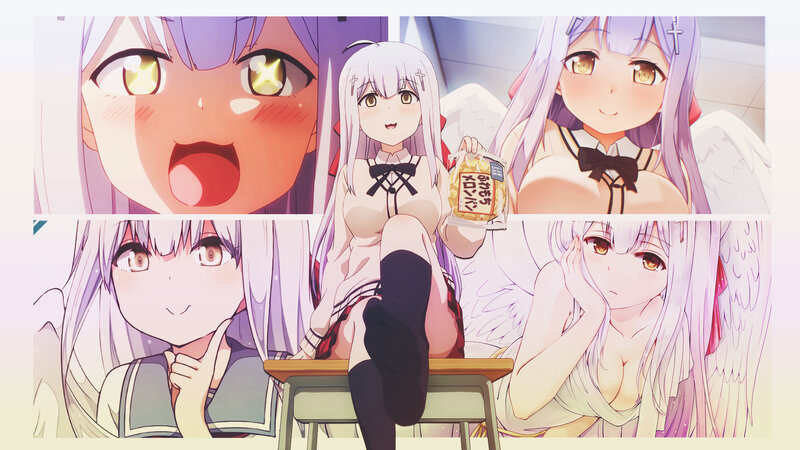 Anime Girl with Wings — Purple, Playful, School Uniform