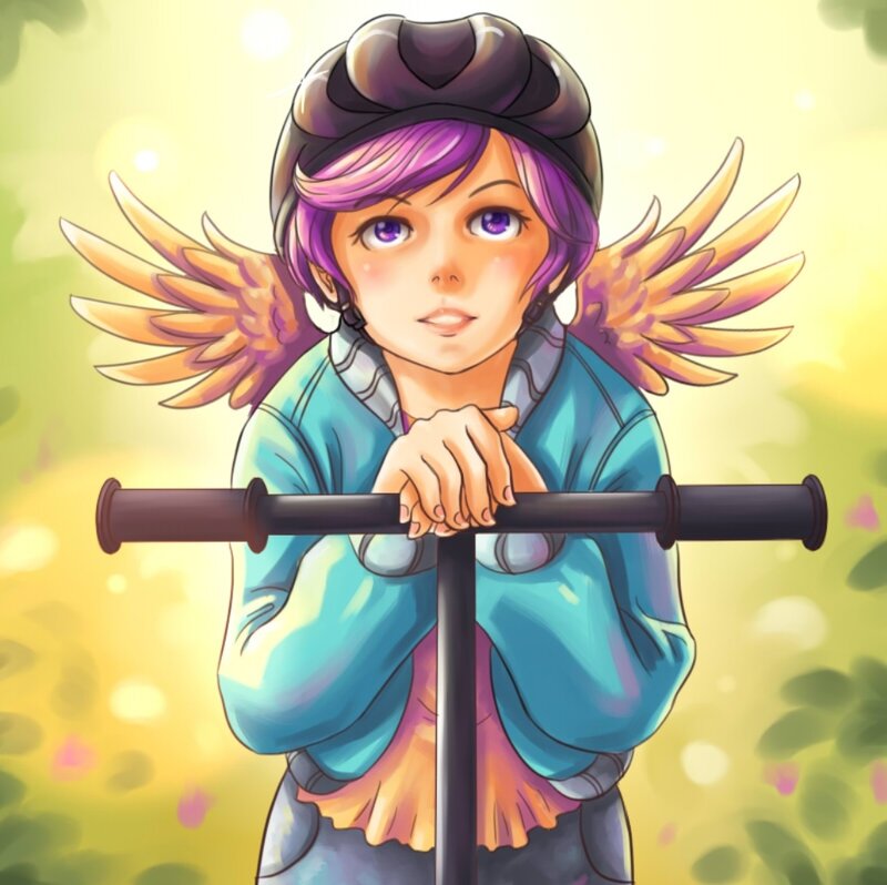 Anime Girl with Wings — Purple, Serene, Afternoon