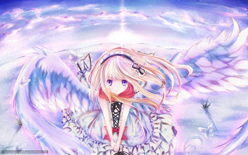 Anime Girl with Wings — Purple, Serene, Digital Art, Butterflies