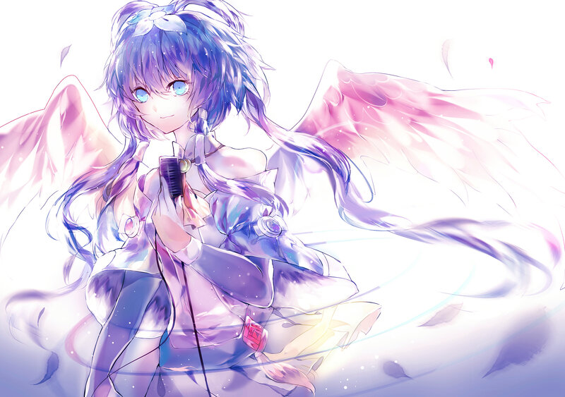 Anime Girl with Wings — Purple, Serene, Digital Art, Microphone