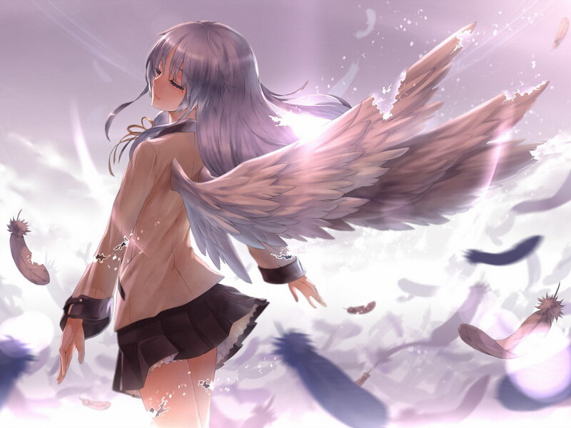 Anime Girl with Wings — Purple, Serene, Digital Art