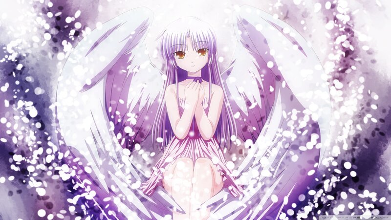 Anime Girl with Wings — Purple, Serene, Flowers