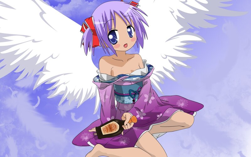 Anime Girl with Wings — Purple, Serene, Kimono