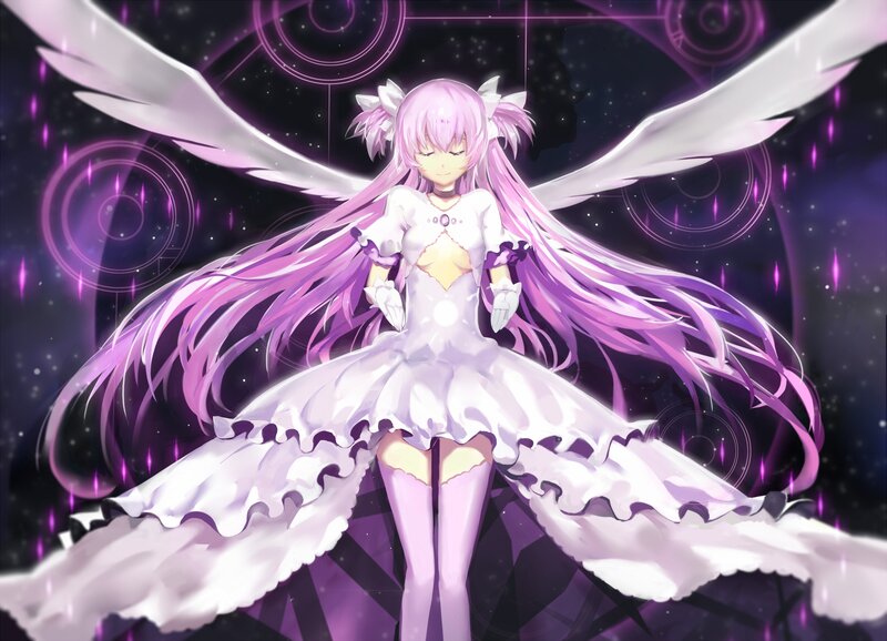 Anime Girl with Wings — Purple, Serene, Night, Digital Art, Long Hair