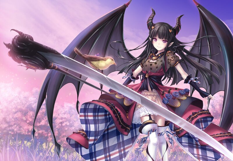 Anime Girl with Wings — Purple, Serene, Spring, Digital Art