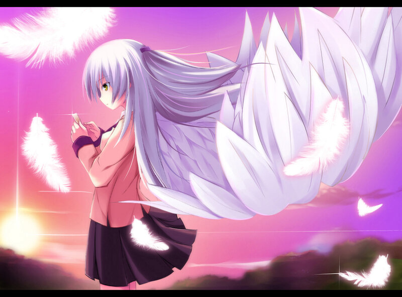 Anime Girl with Wings — Purple, Serene, Sunset, Digital Art