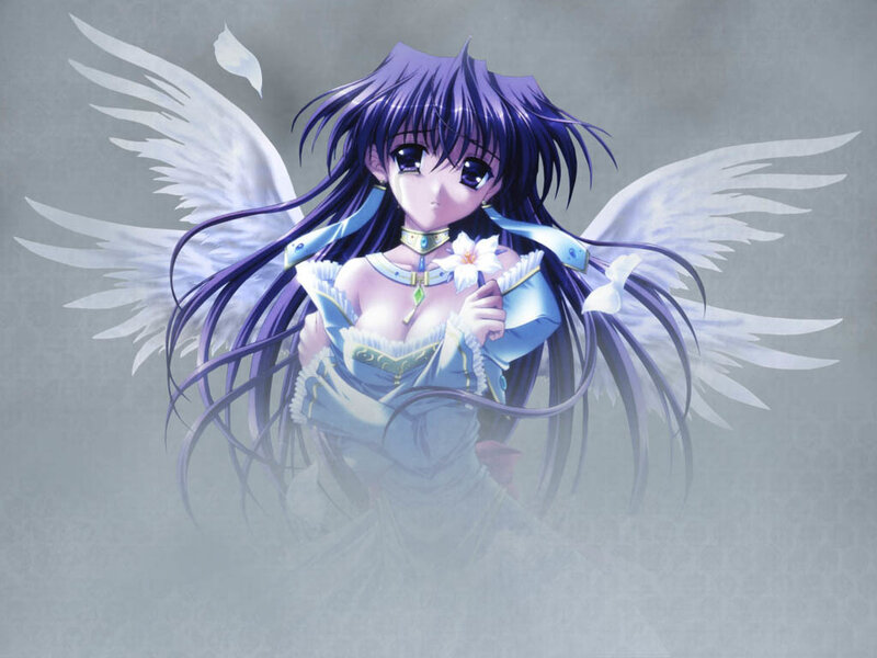 Anime Girl with Wings — Purple, Serene