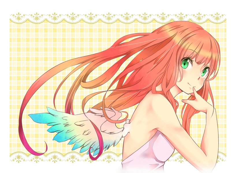 Anime Girl with Wings — Red, Calm, Long Hair