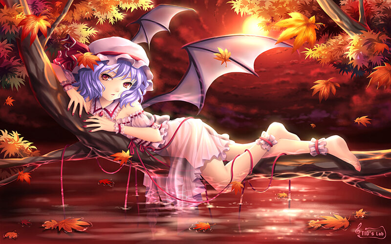 Anime Girl with Wings — Red, Dramatic, Autumn