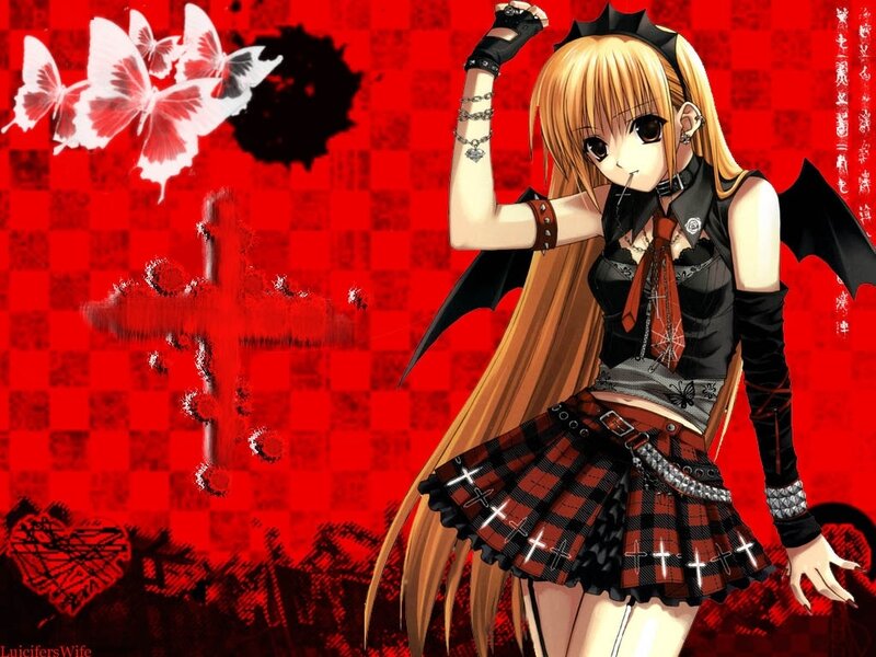 Anime Girl with Wings — Red, Dramatic, Butterflies