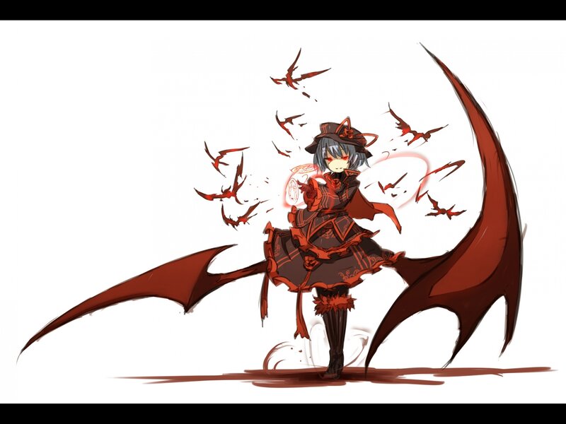 Anime Girl with Wings — Red, Dramatic, Digital Art, Birds, Magic Circle