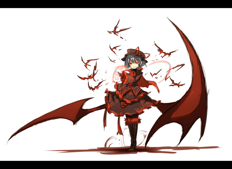Anime Girl with Wings — Red, Dramatic, Digital Art, Birds