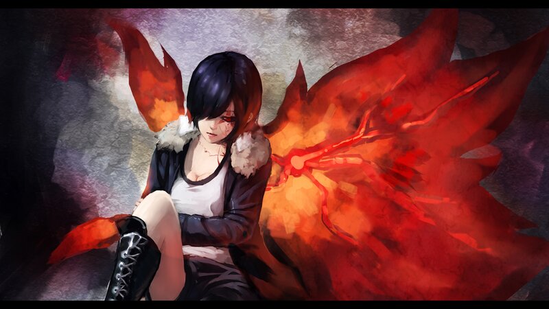 Anime Girl with Wings — Red, Dramatic, Digital Art, Blood