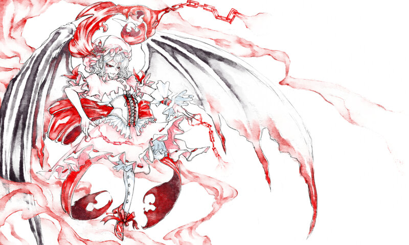 Anime Girl with Wings — Red, Dramatic, Digital Art, Chains