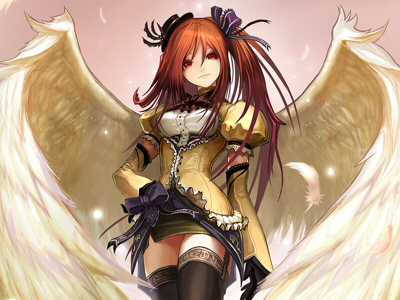 Anime Girl with Wings — Red, Dramatic, Digital Art, Corset