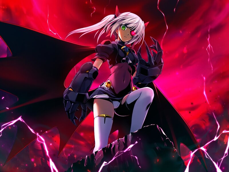 Anime Girl with Wings — Red, Dramatic, Digital Art, Lightning