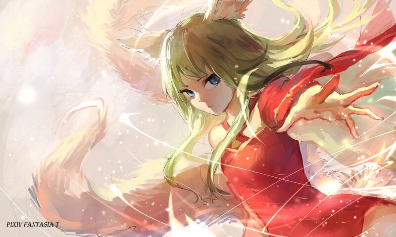 Anime Girl with Wings — Red, Dramatic, Digital Art, Red Dress