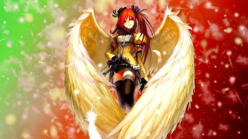 Anime Girl with Wings — Red, Dramatic, Digital Art, Red Hair