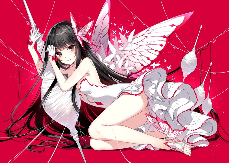 Anime Girl with Wings — Red, Dramatic, Digital Art, Scepter