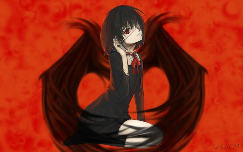 Anime Girl with Wings — Red, Dramatic, Digital Art, School Uniform