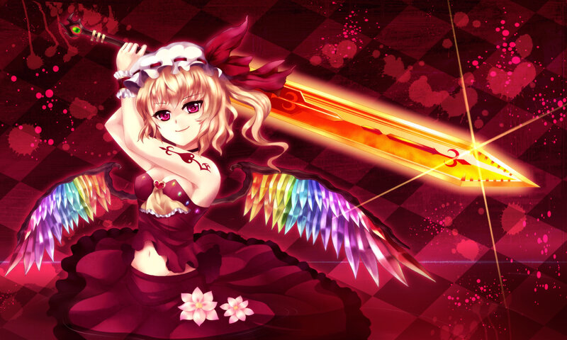 Anime Girl with Wings — Red, Dramatic, Digital Art, Sword, Dress