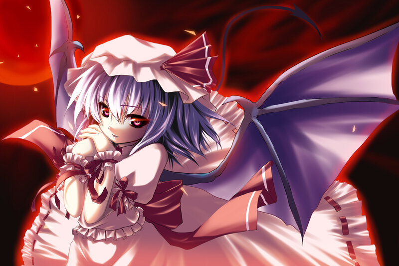 Anime Girl with Wings — Red, Dramatic, Dress, Red Eyes