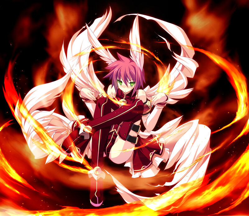 Anime Girl with Wings — Red, Dramatic, Fire