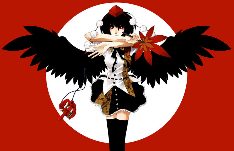 Anime Girl with Wings — Red, Dramatic, Manga, Mask