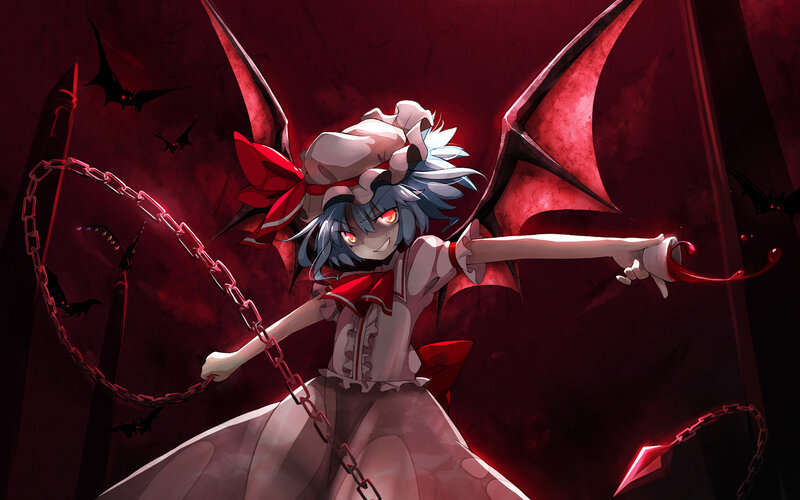 Anime Girl with Wings — Red, Dramatic, Night, Digital Art, Chains
