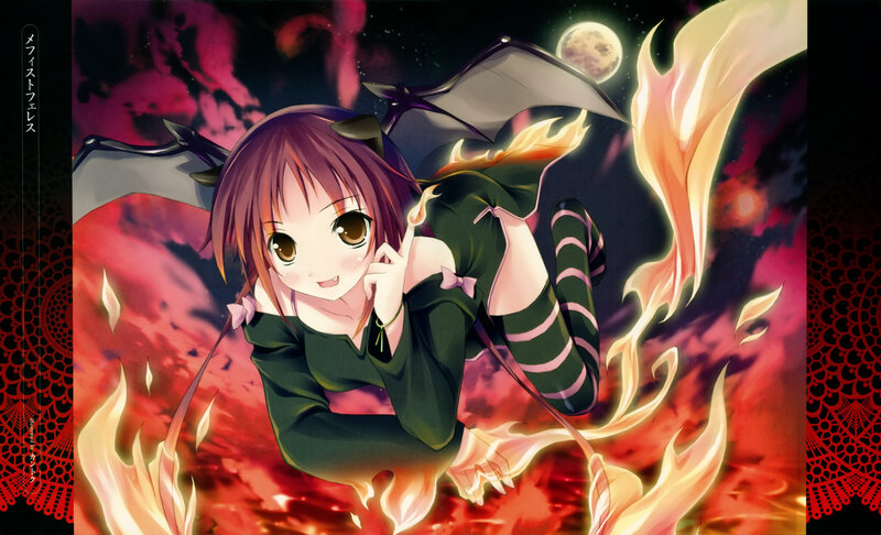 Anime Girl with Wings — Red, Dramatic, Night, Fire