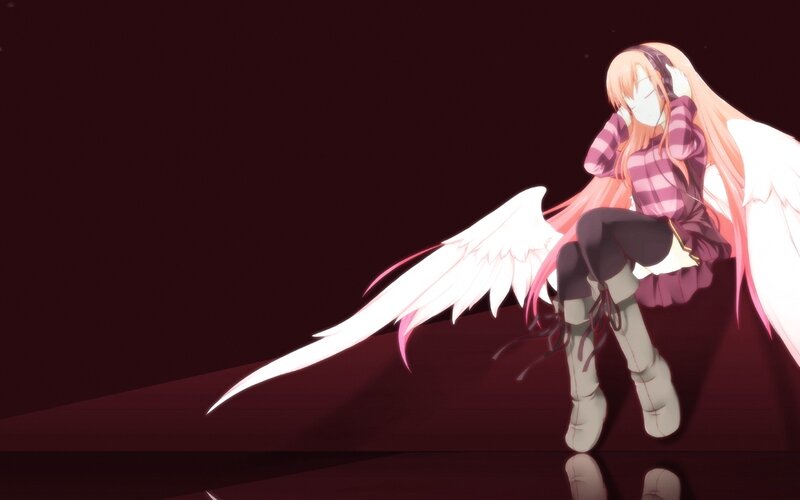 Anime Girl with Wings — Red, Dramatic, Night, Headphones