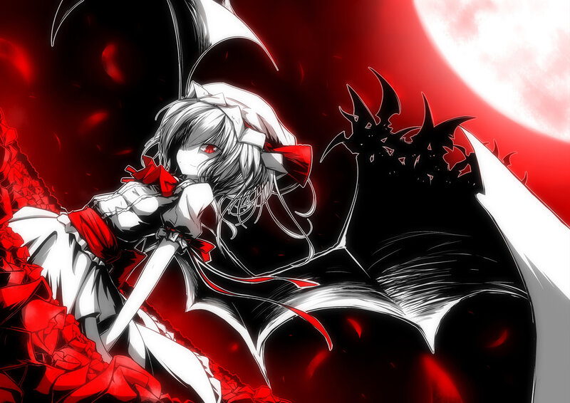 Anime Girl with Wings — Red, Dramatic, Night, Manga