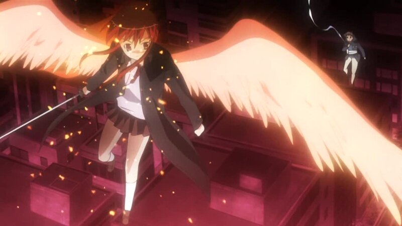 Anime Girl with Wings — Red, Dramatic, Night, Sword