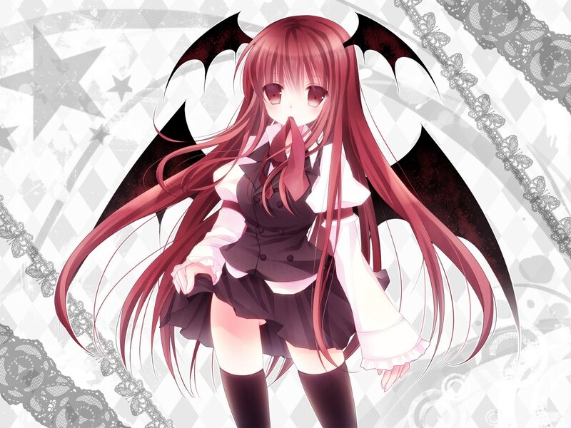 Anime Girl with Wings — Red, Dramatic, School Uniform