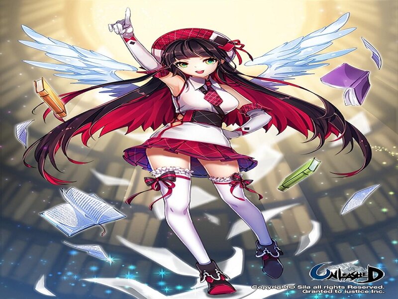 Anime Girl with Wings — Red, Dynamic, Digital Art