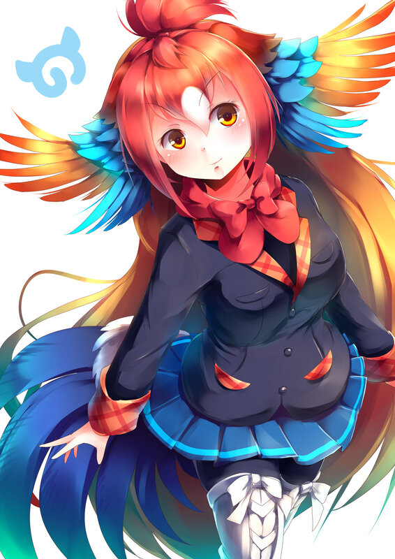 Anime Girl with Wings — Red, Playful, Digital Art, Scarf